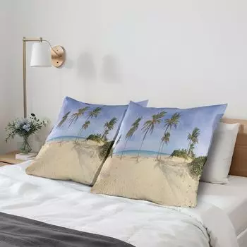 ABAKUHAUS Nature Scene Чехлы для подушек, набор из 2 шт., панорамный вид на кубинский пляж, восточная Гавана, пальмы и спокойное небо, чехол для подушки с декоративным принтом, 80x80 см, потолок синий экрю и зеленый