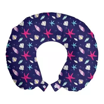 ABAKUHAUS Navy and Blush Travel Pillow Подушка для шеи, Nautical Life, Пенопластовые дорожные принадлежности для самолета и автомобиля, 30x30 см, Разноцветные