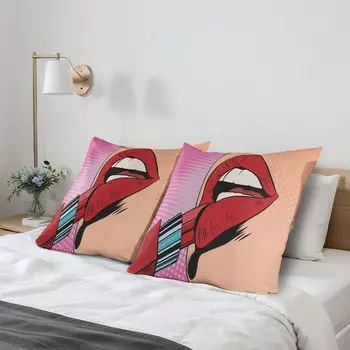 ABAKUHAUS Наволочка для губ, упаковка из 2 шт., красная помада в стиле ретро, концепция макияжа, полутоновая фоновая иллюстрация, декоративная наволочка с принтом, 80x80 см, разноцветная