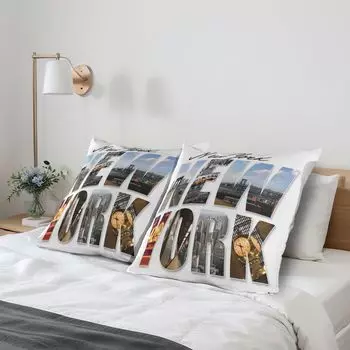 ABAKUHAUS New York Чехлы на подушку, набор из 2 шт., Нью-Йоркский коллаж Пейзаж Мост Метро Небоскреб Башня с часами Транспортное такси, Чехол на подушку с декоративным принтом, 80 x 80 см, многоцветный