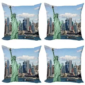 ABAKUHAUS New York Комплект чехлов для подушек (4 предмета), Теплый весенний день, современная двусторонняя цифровая печать, 40 см x 40 см, разноцветные