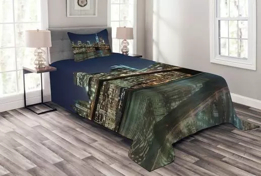 ABAKUHAUS New York Комплект покрывала, Бруклинский мост, комплект с моющимися наволочками, для односпальных кроватей 170 x 220 см, разноцветный