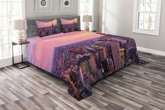 ABAKUHAUS New York Комплект покрывала, Эмпайр Стейт Билдинг, комплект с моющимися наволочками, для односпальных кроватей 220 x 220 см, персиковый