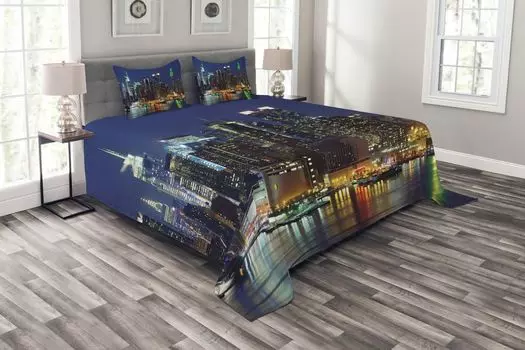 ABAKUHAUS New York Комплект покрывала, NYC Midtown Skyline, комплект с моющимися наволочками, для односпальных кроватей 220 x 220 см, королевский синий
