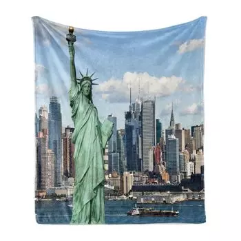 ABAKUHAUS New York Мягкое фланелевое флисовое одеяло, Теплый весенний день, уютный плюш для использования в помещении и на улице, 125 x 175 см, разноцветное