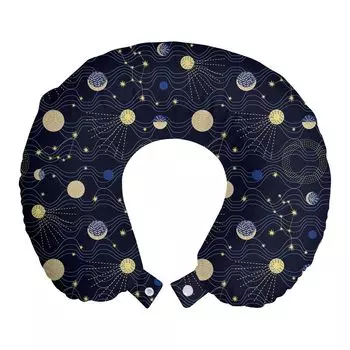 ABAKUHAUS Night Sky Travel Pillow Подушка для шеи, Cosmic Sky Constellation, Пенопластовые дорожные принадлежности для самолета и автомобиля, 30x30 см, Коричневый индиго