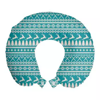 ABAKUHAUS Nordic дорожная подушка для шеи, деревья, звезды, северный олень, дорожная вещь из пенопласта для самолета и автомобиля, 30x30 см, бирюзово-кремовый