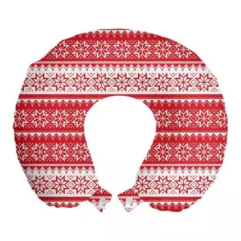 ABAKUHAUS Nordic Travel Подушка для шеи, шведский винтажный мотив, пенопластовые дорожные принадлежности для самолета и автомобиля, 30x30 см, ярко-белый