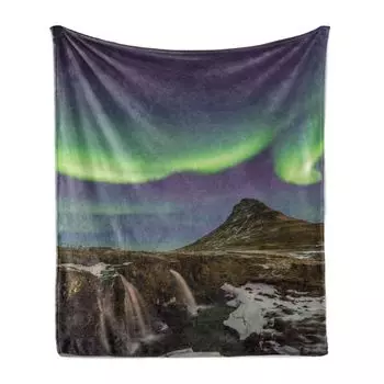 ABAKUHAUS Northern Lights Мягкое фланелевое флисовое одеяло, хорошо известная аврора, исландская черта Rocky Mountain Zone, зеленая, 175 x 230 см, разноцветная