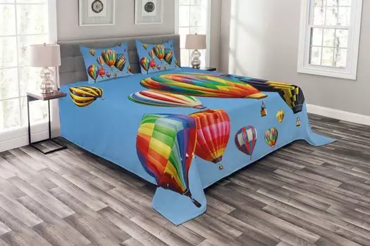 ABAKUHAUS Ностальгическое покрывало Journey Fun Sky, комплект с моющимися наволочками, для односпальных кроватей 220 x 220 см, синий