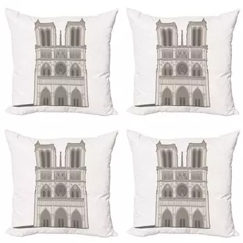 ABAKUHAUS Notre Dame de Paris Набор чехлов для подушек (4 предмета), Sole Picture Art, современная двусторонняя цифровая печать, 40 см x 40 см, темно-серый, бледно-серый, яичная скорлупа