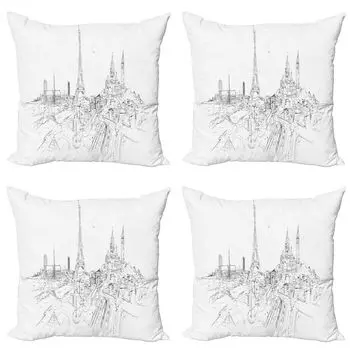 ABAKUHAUS Notre Dame de Paris Набор чехлов для подушек (4 предмета), City View Art, современная двусторонняя цифровая печать, 45 см x 45 см, угольно-серый