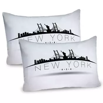 ABAKUHAUS NYC Чехлы на подушку, набор из 2 шт., Нью-Йорк, США, каллиграфия с силуэтами статуи Свободы Бруклинского моста, чехол для подушки с декоративным принтом, 80 x 40 см, бледно-серый, кока-серый