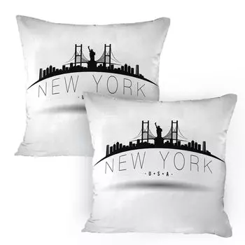 ABAKUHAUS NYC Чехлы на подушку, набор из 2 шт., Нью-Йорк, США Каллиграфия с Бруклинским мостом, силуэты статуи Свободы, чехол для подушки с декоративным принтом, 80 x 80 см, Бледно-серый, кока-серый
