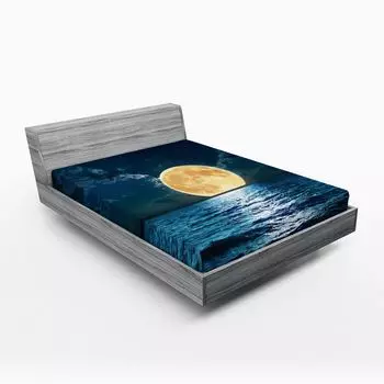 ABAKUHAUS Ocean Простыня на подкладке, Волшебное супер-настроение над поверхностью океана Midnight Views Dream Mystic Image Print, 90 x 200 см, Желтый
