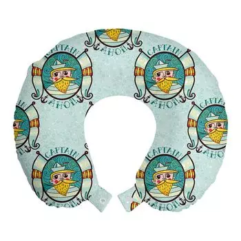 ABAKUHAUS Old School Travel Подушка для шеи, Sailor and Captain Ahoy, Пенопластовые дорожные принадлежности для самолета и автомобиля, 30x30 см, Разноцветные