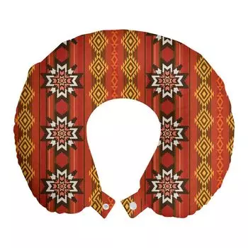 ABAKUHAUS Оранжевая дорожная подушка для шеи, традиционный мотив, пенопластовые дорожные принадлежности для самолета и автомобиля, 30x30 см, оранжево-желтый и белый
