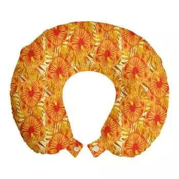 ABAKUHAUS Оранжевая дорожная подушка для шеи, Tropic Hibiscus and Monstera, пенопластовый дорожный предмет для самолета и автомобиля, 30x30 см, ярко-оранжевый