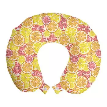 ABAKUHAUS Оранжево-желтая дорожная подушка для шеи, Citrus Fruit Art, Пенопластовые дорожные принадлежности для самолета и автомобиля, 30x30 см, Бледно-оранжевый коралл