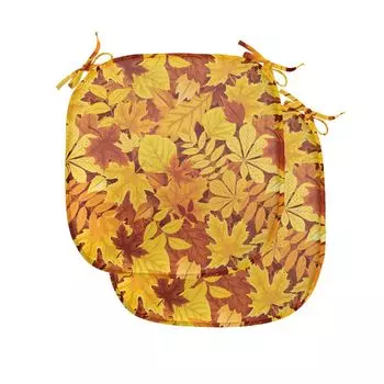 ABAKUHAUS Осенние подушки для обеденного стула, Shady Fall Oak Maple Leaf, декоративная водонепроницаемая подушка с ремнями для кухонных сидений, 40 см x 40 см — упаковка из 2 шт., коричнево-желтые бархатцы, коричневый
