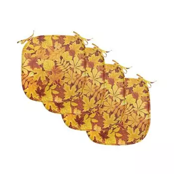 ABAKUHAUS Осенние подушки для обеденного стула, Shady Fall Oak Maple Leaf, декоративная водонепроницаемая подушка с ремнями для кухонных сидений, 40 см x 40 см — упаковка из 4 шт., коричнево-желтые бархатцы, коричневый