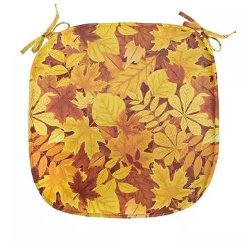 ABAKUHAUS Осенняя подушка для обеденного стула Shady Fall Oak Maple Leaf Декоративная водонепроницаемая подушка с ремнями для кухонных сидений 40 см x 40 см Коричневый Желтый Бархатцы