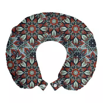 ABAKUHAUS Османская дорожная подушка для шеи, Vintage Flowers Folk, Дорожные принадлежности из пенопласта для самолета и автомобиля, 30x30 см, Разноцветные