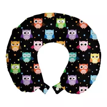 ABAKUHAUS Owls Travel Pillow Подушка для шеи, Funny Confused Serious, пенопластовые дорожные принадлежности для самолетов и автомобилей, 30x30 см, разноцветный черный
