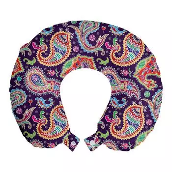 ABAKUHAUS Paisley Travel Pillow Подушка для шеи, мотивы ретро-хиппи, пенопластовые дорожные принадлежности для самолета и автомобиля, 30x30 см, фиолетовый