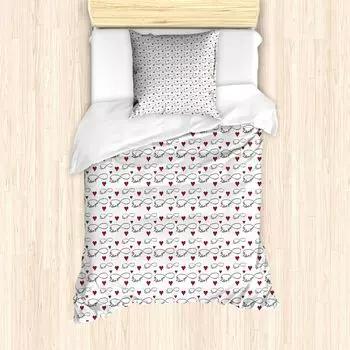 ABAKUHAUS Пальто I love you, бесконечность, защита от клещей, подходит для аллергиков с наволочками, 135 см x 200 см - 80 x 80 см, красный черный белый
