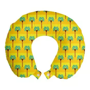 ABAKUHAUS Palms Дорожная подушка для шеи, узор экзотических кокосовых пальм, пенопластовые дорожные принадлежности для самолета и автомобиля, 30x30 см, горчичный морской зеленый