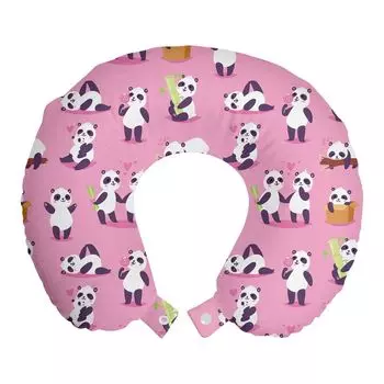 ABAKUHAUS Panda дорожная подушка для шеи, играющие пушистые животные, дорожный предмет из пенопласта для самолета и автомобиля, 30x30 см, разноцветный розовый