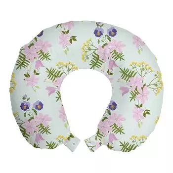 ABAKUHAUS Pansy Travel Pillow Поддержка шеи, садовая художественная сцена крупным планом, пенопластовые дорожные принадлежности для самолета и автомобиля, 30x30 см, мятно-зеленый и разноцветный