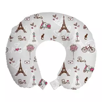 ABAKUHAUS Paris Travel Pillow Подушка для шеи, Город любви и моды, Пенопластовые товары для путешествий в самолете и автомобиле, 30x30 см, Жемчужно-розовый редвуд