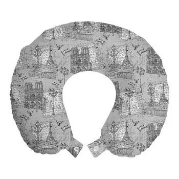 ABAKUHAUS Paris Travel Pillow Подушка для шеи, River Seine Notre Dame, пенопластовые дорожные принадлежности для самолета и автомобиля, 30x30 см, серый черный белый