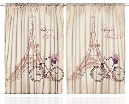 ABAKUHAUS Paris Занавеска в деревенском стиле, Французская Эйфелева башня, Ленточная штора с рюшами и петлями для спальни, 280 x 260 см, Бежевый