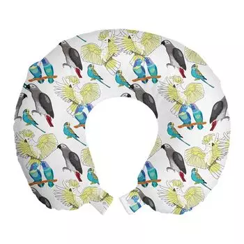 ABAKUHAUS Parrot Travel Pillow Подушка для шеи, ветка экзотических птиц джунглей, пенопластовый дорожный предмет для самолета и автомобиля, 30x30 см, разноцветный