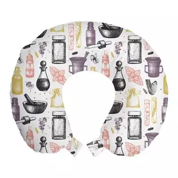 ABAKUHAUS Pastel Travel Pillow Neck Support, цветочные парфюмерные ингредиенты, пенопластовые дорожные принадлежности для самолета и автомобиля, 30x30 см, белый многоцветный