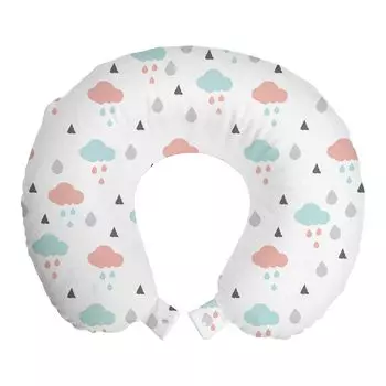 ABAKUHAUS Pastel Travel Подушка для шеи, Clouds Raindrops Winter, Пенопластовые дорожные принадлежности для самолета и автомобиля, 30x30 см, Голубой румянец Серый