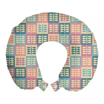 ABAKUHAUS Pastel Travel Подушка для шеи, разноцветные растения в квадратах, пенопластовые дорожные принадлежности для самолетов и автомобилей, 30x30 см, разноцветные