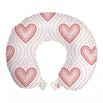 ABAKUHAUS Pearls дорожная подушка для шеи, пунктирное сердце, дорожная вещь из пенопласта для самолета и автомобиля, 30x30 см, румянец кремово-красный