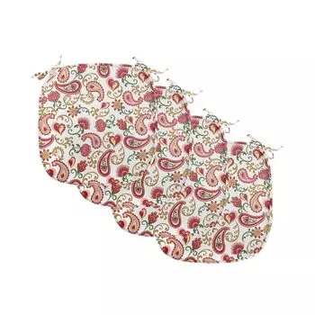ABAKUHAUS Пейсли Подушка для обеденного стула Art Rose Декоративная водонепроницаемая подушка с ремнями для кухонных сидений 40 см x 40 см Упаковка из 4 шт. Красного и светло-розового цвета, красный