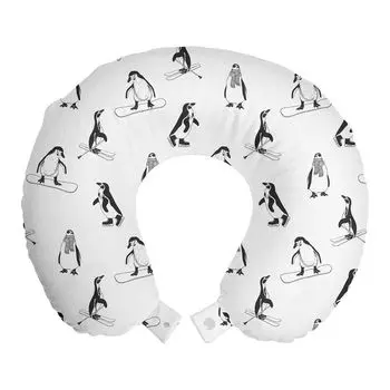ABAKUHAUS Penguin дорожная подушка для шеи, лыжные пингвины в ракушке, дорожная вещь из пенопласта для самолета и автомобиля, 30x30 см, белый черный