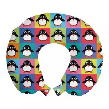 ABAKUHAUS Penguin Дорожная подушка для шеи, разноцветные животные в рамке, пенопластовые дорожные принадлежности для самолета и автомобиля, 30x30 см, разноцветные