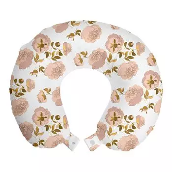 ABAKUHAUS Peony Bouquets Дорожная подушка для шеи, мягкие букеты пионов, пенопластовые дорожные принадлежности для самолета и автомобиля, 30х30 см, темно-персиковый и корица