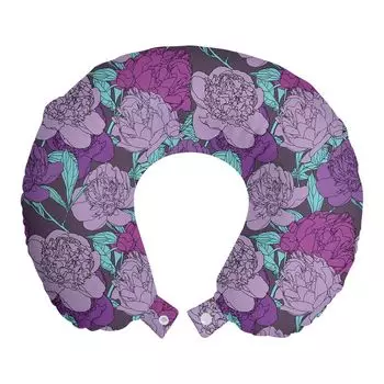 ABAKUHAUS Peony Travel Pillow Подушка для шеи, пастельные тона Нежные пионы, пенопластовые дорожные принадлежности для самолета и автомобиля, 30х30 см, разноцветные