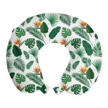 ABAKUHAUS Philodendron дорожная подушка для шеи, листва флоры джунглей, пенопластовый дорожный предмет для самолета и автомобиля, 30x30 см, зеленый охотник, зеленый папоротник