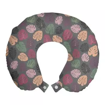 ABAKUHAUS Philodendron дорожная подушка для шеи, Pastel Abstract Leaves, пенопластовый дорожный предмет для самолета и автомобиля, 30x30 см, серый и многоцветный