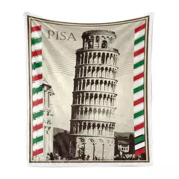 ABAKUHAUS Pisa Мягкое фланелевое флисовое одеяло, винтажная знаменитая итальянская башня, уютный плюш для использования в помещении и на улице, 125 x 175 см, разноцветное