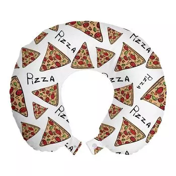 ABAKUHAUS Pizza Travel Pillow Подушка для шеи, кусочки каракулей, пенопластовые дорожные принадлежности для самолета и автомобиля, 30x30 см, разноцветные